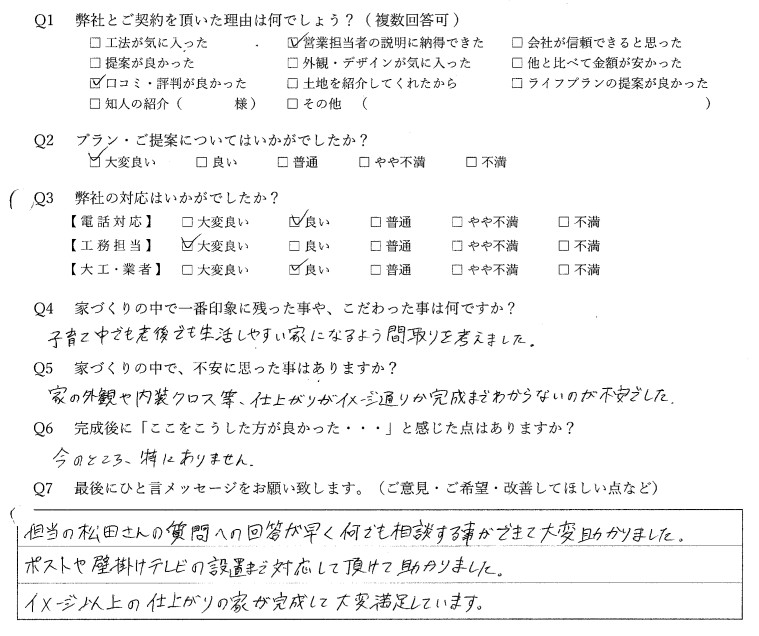 お客様のご意見（新築）